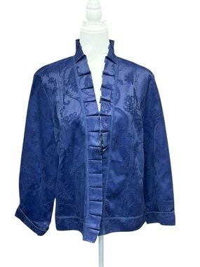 Chicos Subtle Jacquard Rory Ruffled Jacket Blue